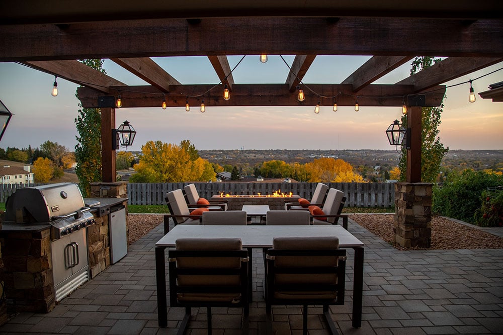 brick paved patio during golden hour