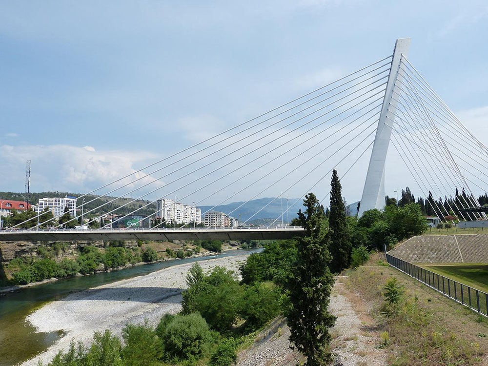 suspension bridge in Podgorica, Montenegro