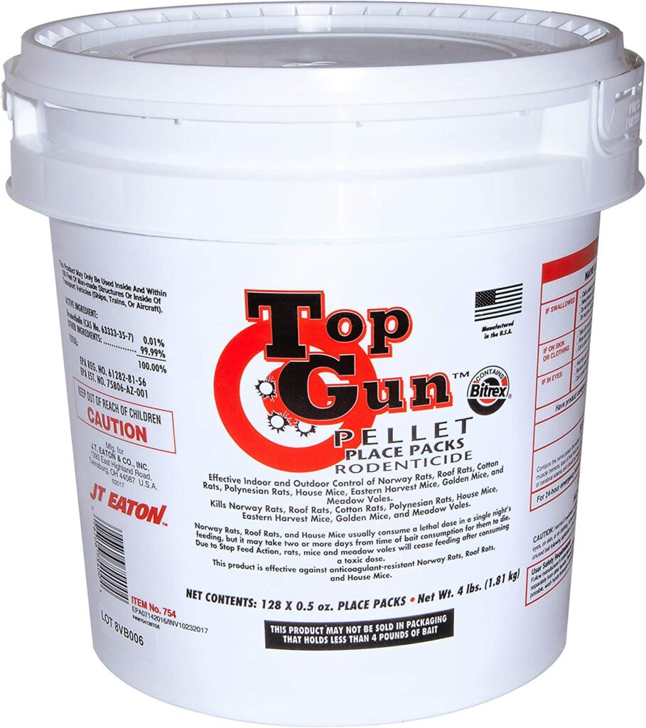 JT Eaton 754 Top Gun Pellet Place Packs Rodenticide Bromethalin Neurological Bait with Stop-Feed Action and Bitrex