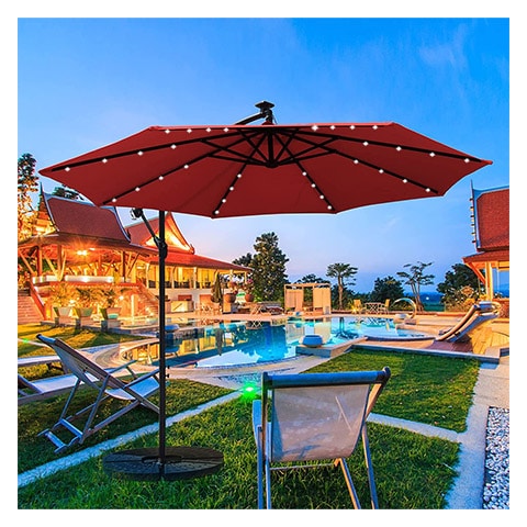 SUNLAX Solar Offset Umbrella, 10ft Cantilever Hanging Maroon Umbrella