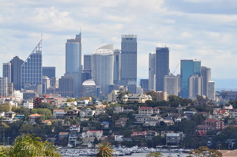 Sydney Australia skyscrapers and residential houses