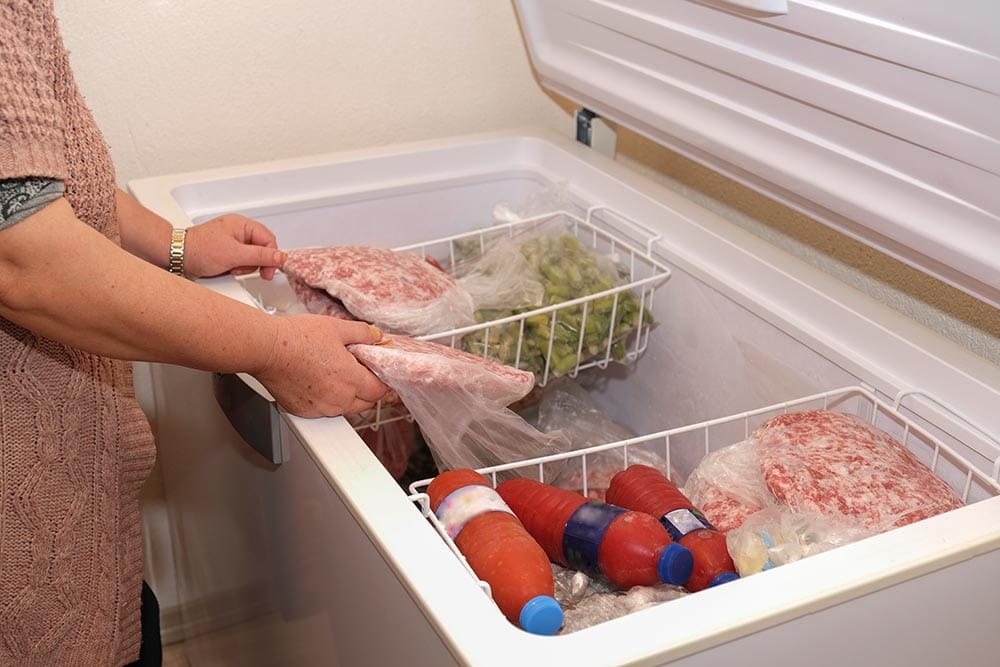 Frozen food in chest freezer