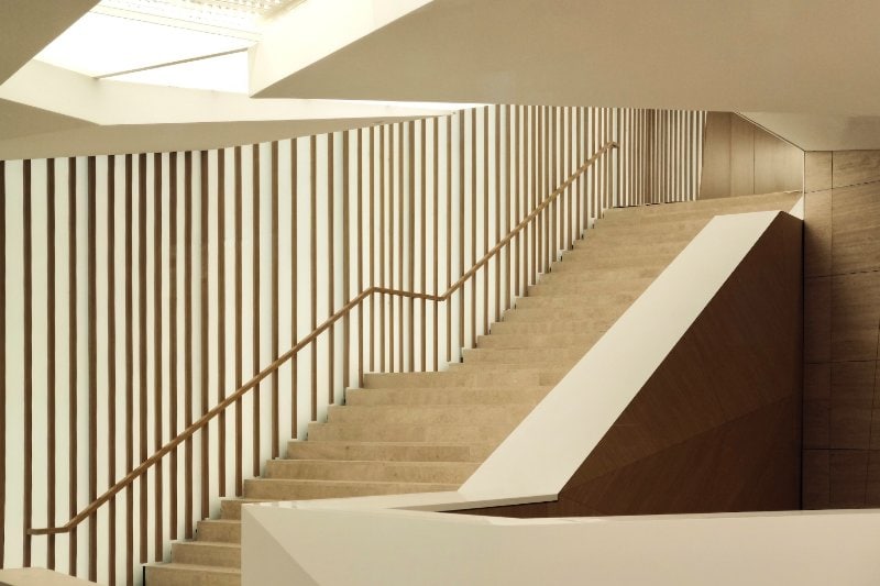a flight of straight stairs indoors