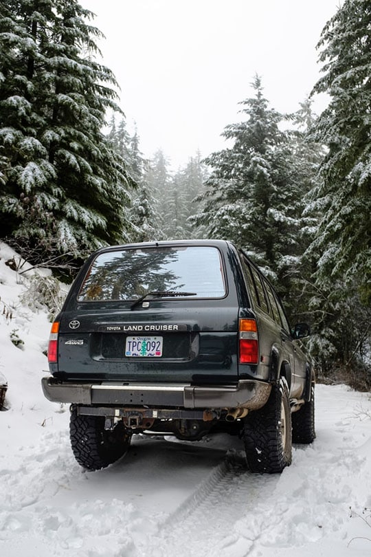 rear of toyota land cruiser during winter