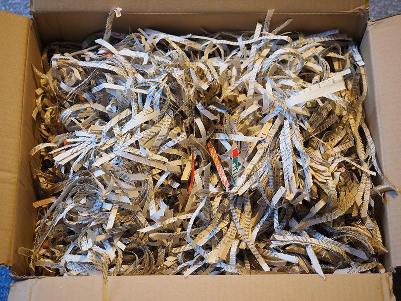 shredded paper in a box
