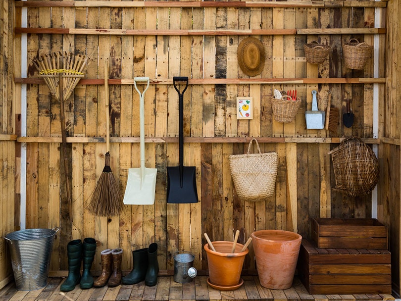gardening tools in the shed