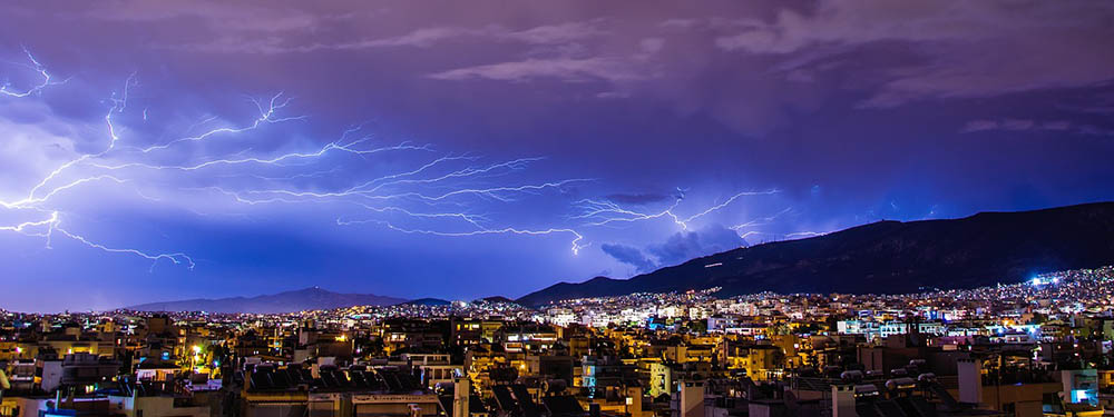 skyline during thunderstorm