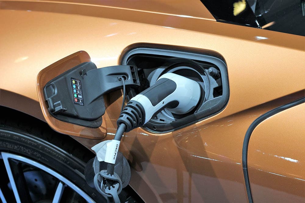 BMW electric car charging close up