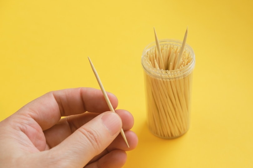 man holding toothpick