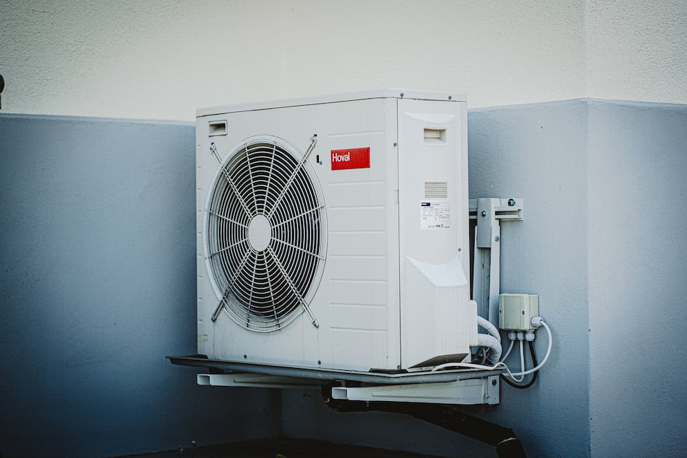 white and gray heat pump