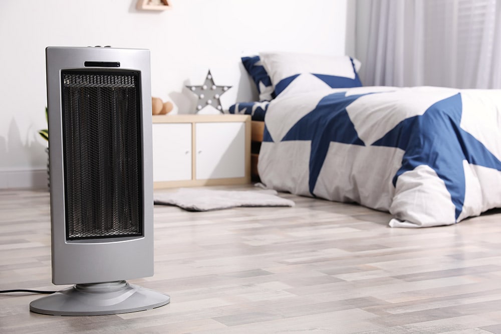Modern electric heater on floor