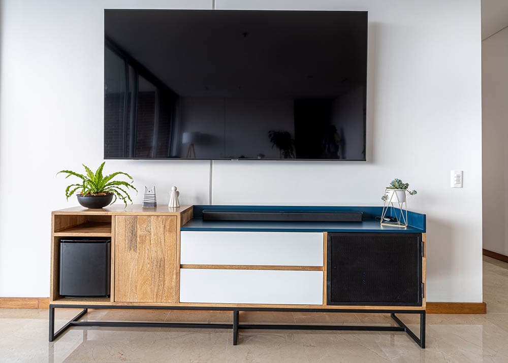 black and white painted tv console