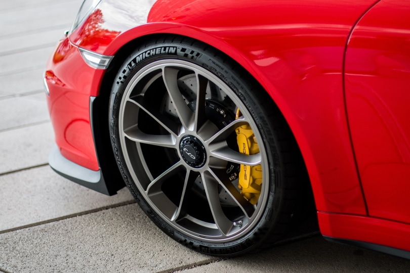 michelin tire on red car