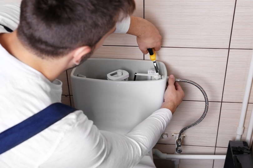 plumber repairing toilet flush