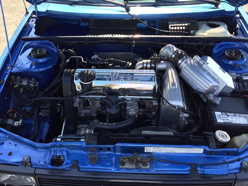 blue car with turbo engine